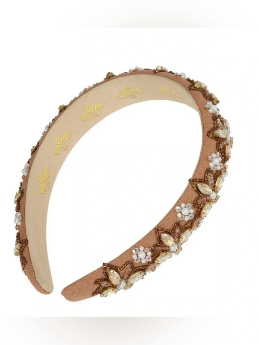 Embellished Tan Pearl & Crystal Padded Headband